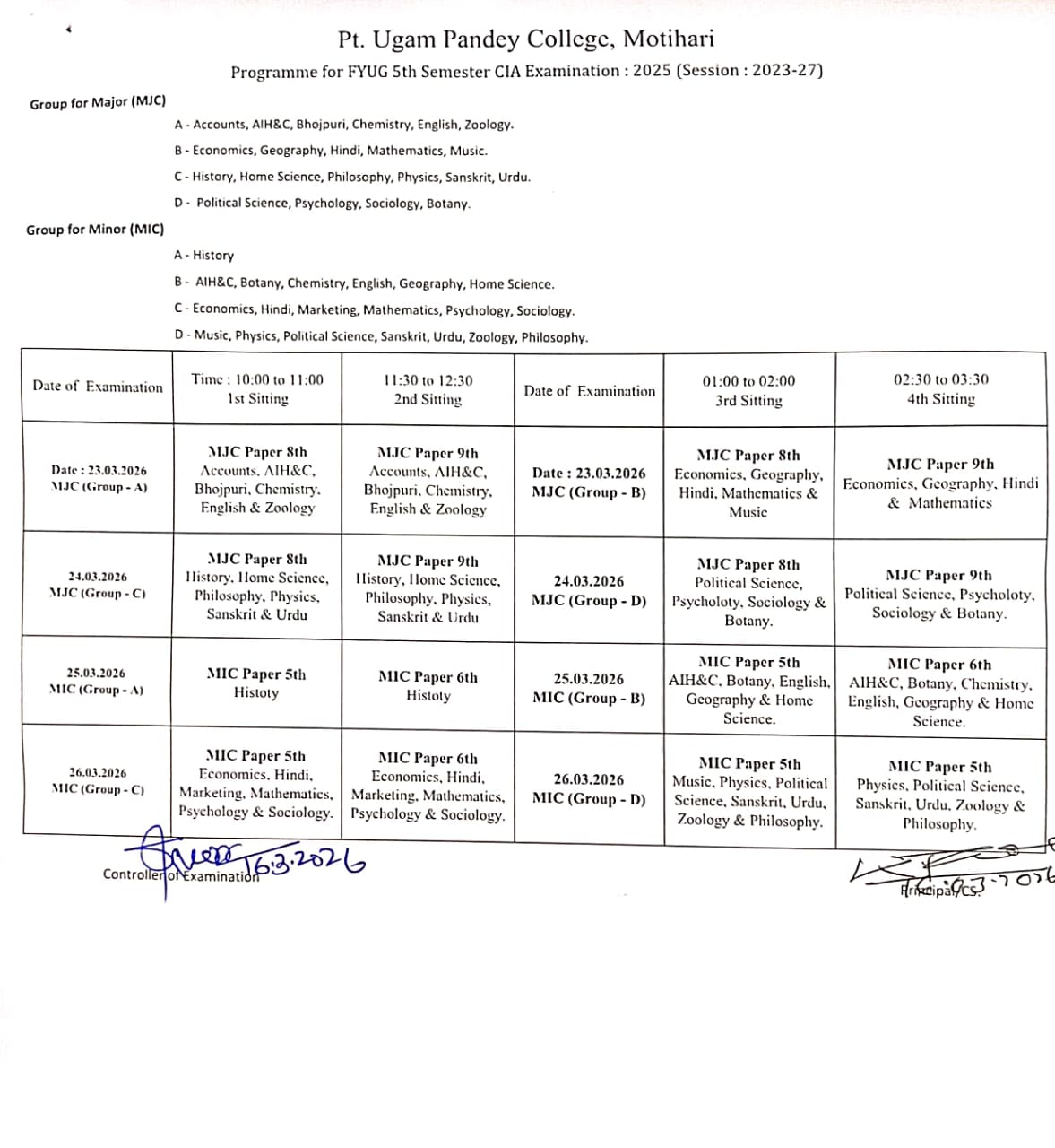 Welcome to Official Web Portal of Pandit Ugam Pandey College, Motihari
