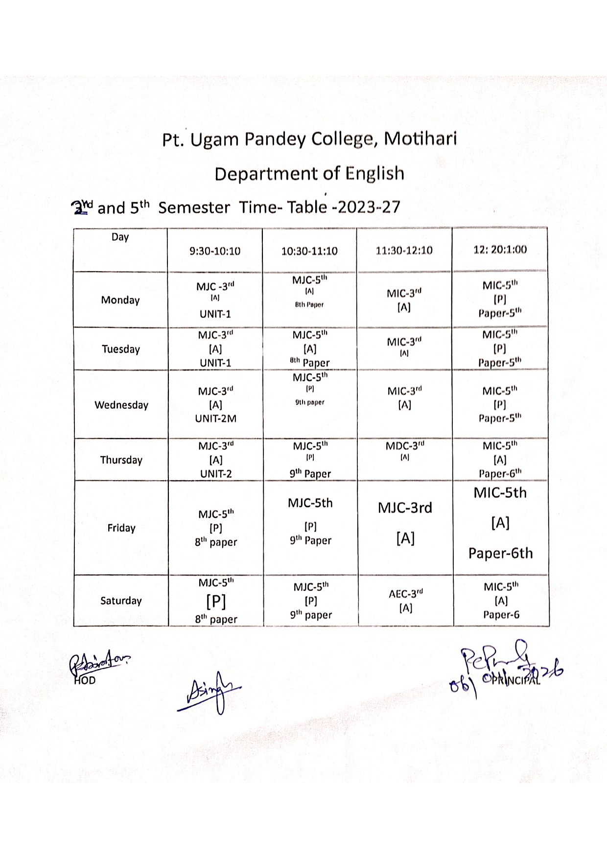 Welcome to Official Web Portal of Pandit Ugam Pandey College, Motihari